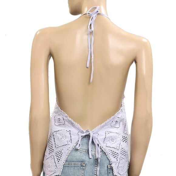 Free People Hankie Halter Tank Top Floral Eyelet Embroidered Cotton S NWD 279122 - Picture 8 of 9